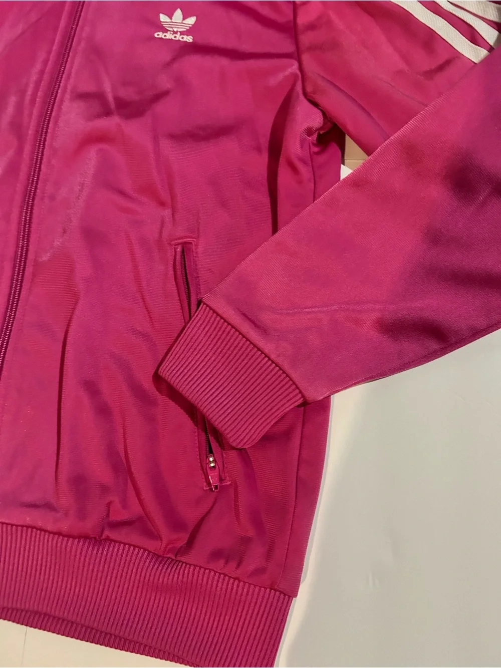 adidas Fuchsia Pink Three-Stripe Track Jacket and Pants Set
